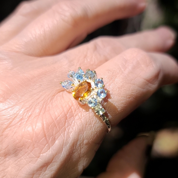 Gorgeous 3.5k Citrine Aquamarine & Topaz Sterling Engagement ring sz8.5 - Picture 10 of 11